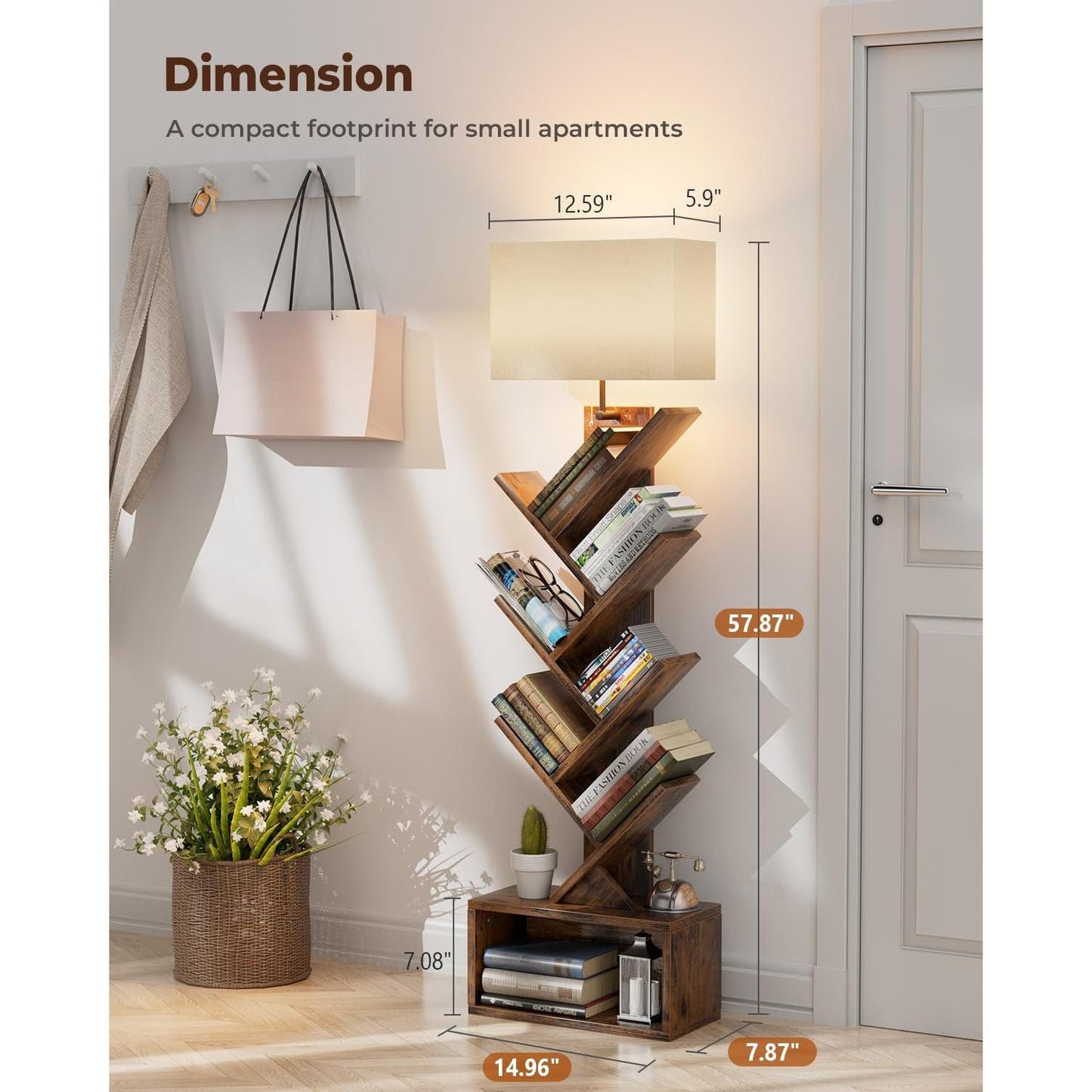 6 Tier Tree Bookshelf With Light Rustic Brown Home Office