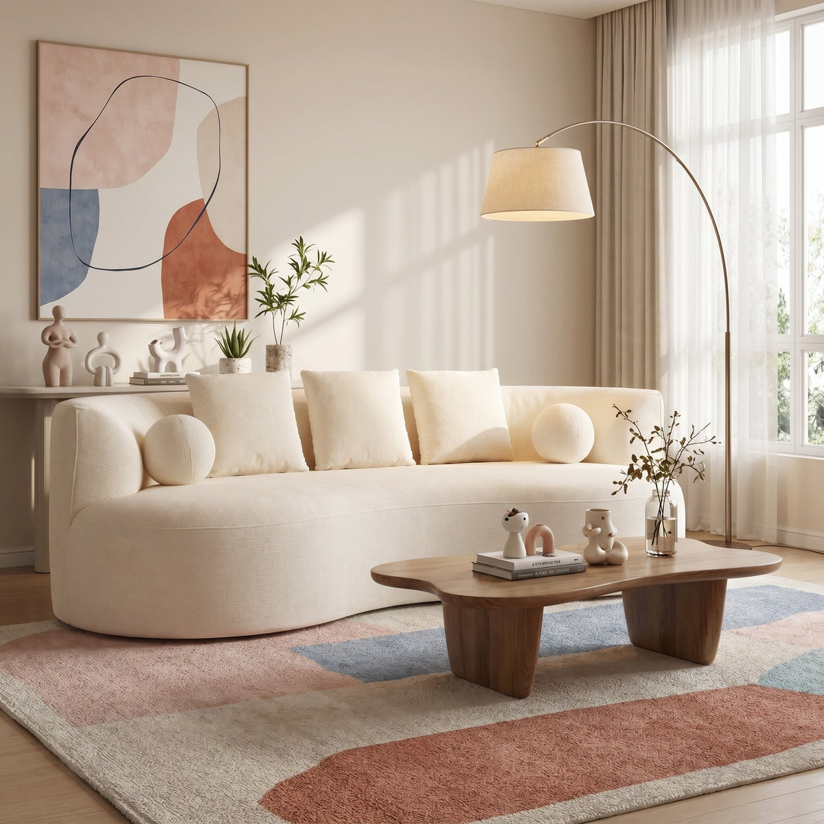 90 In. Curved Modern Chenille Sofa