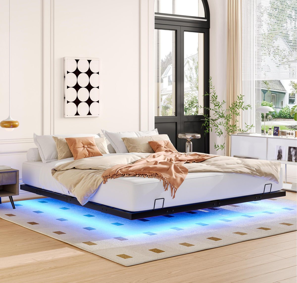 Queen Size Floating Bed Frames with LED Lights