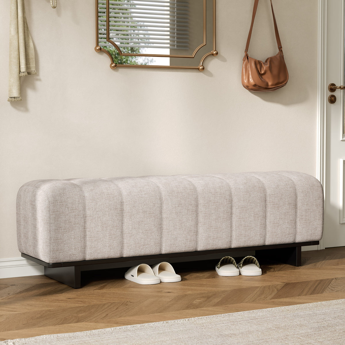 Indoor Dining Bench in Oatmeal Chenille