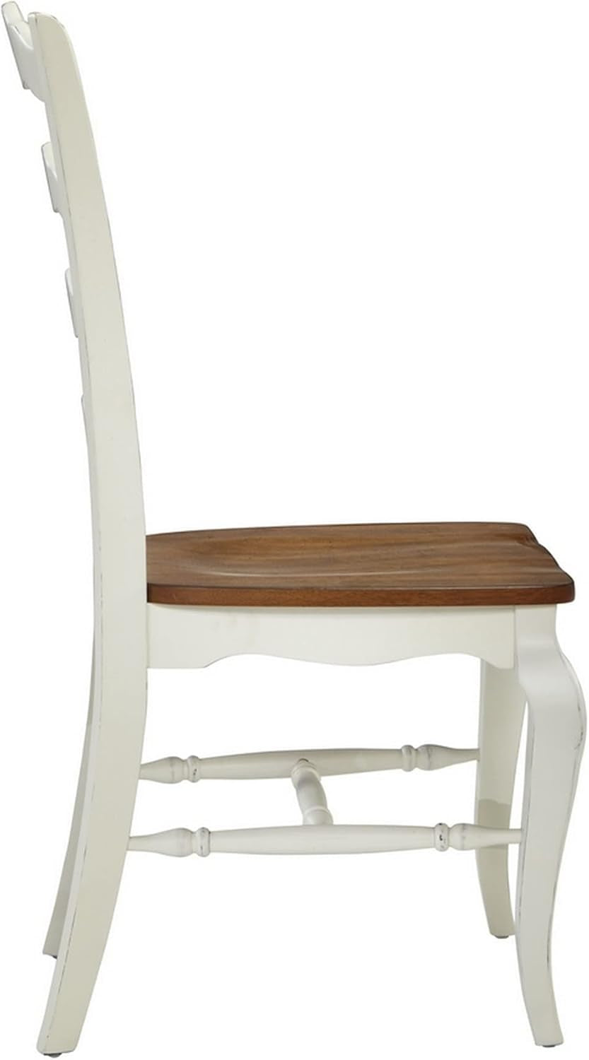 French Countryside Oak And White Pair Of Dining Chairs With Distressed Finish