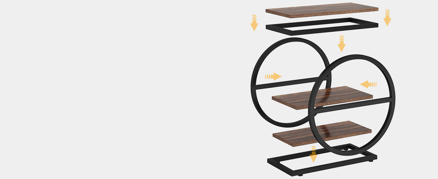 Industrial Narrow End Table with 3 Shelves