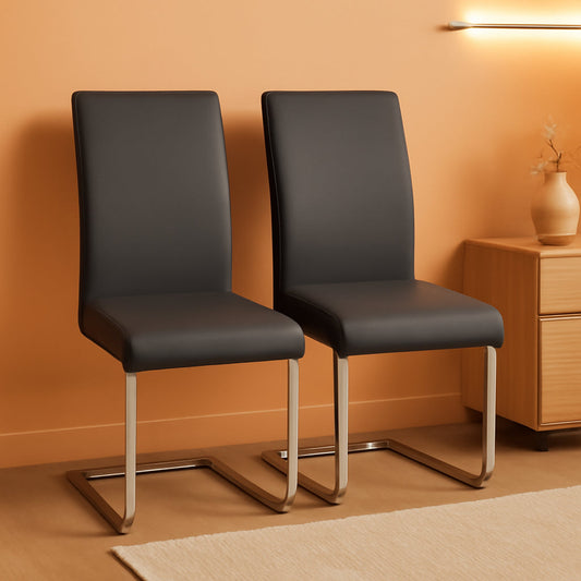 Gray High Back Leather Dining Chairs Set Of 2 For Kitchen