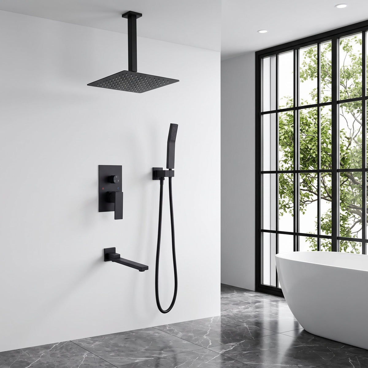 Matte Shower System with Tub Spout and 10" Shower Head
