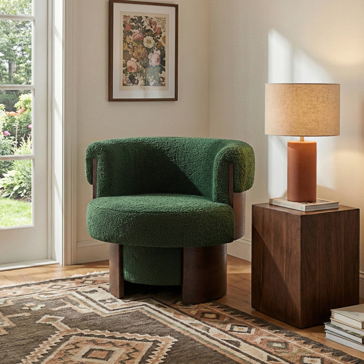 Modern 32'' Wide Curved Sculptural Swivel Barrel Chair