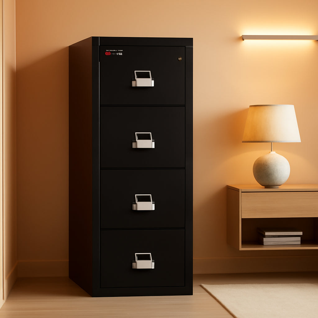 Vertical 4 Drawer File Cabinet 1 Hour Fire Rated Black