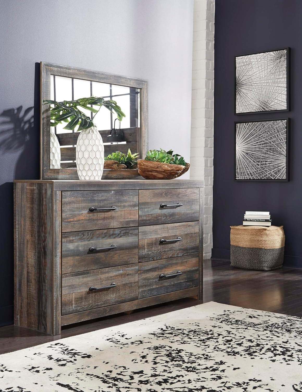 Rusticated Six Drawer Dresser Weathered Brown Bedroom