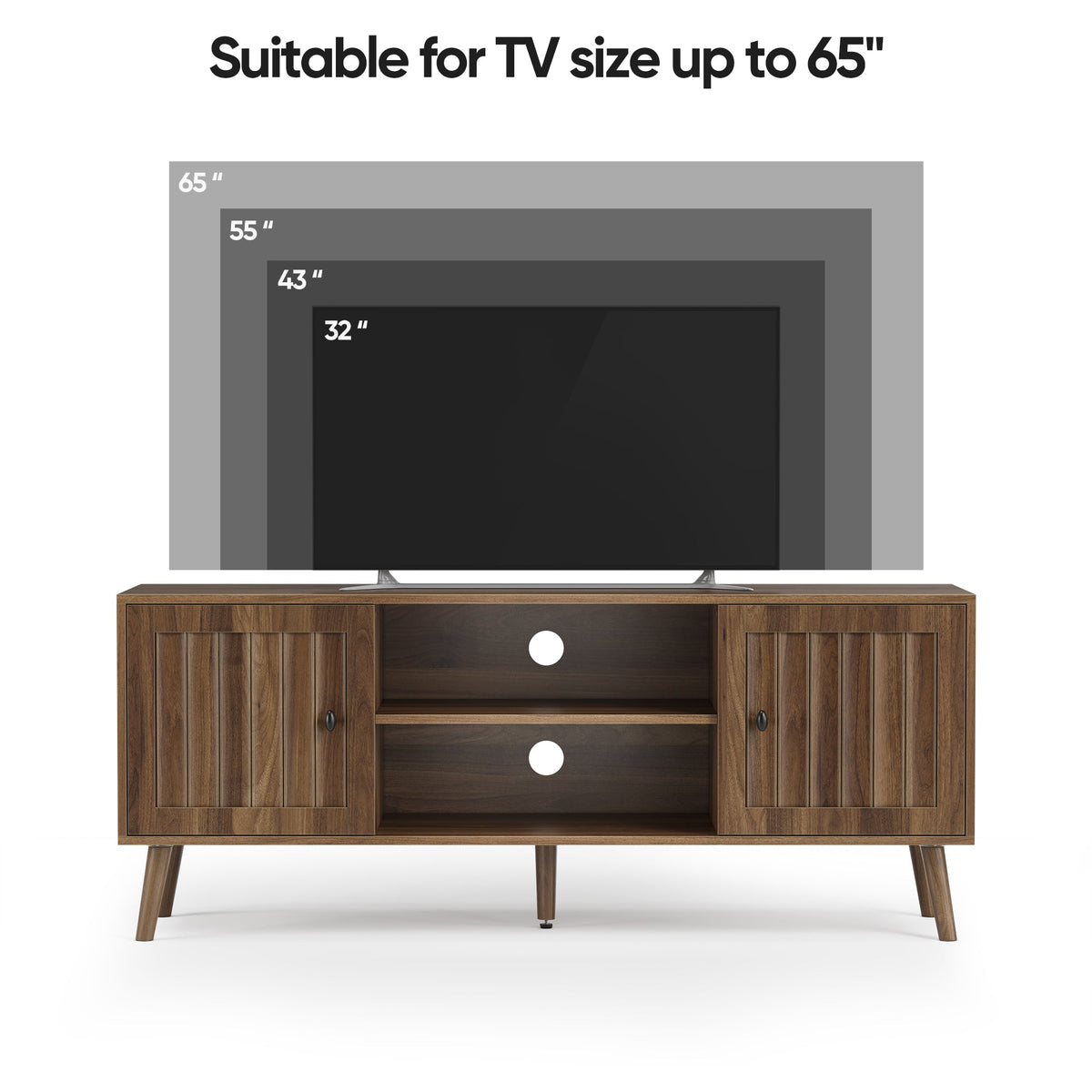 55-Inch Wooden TV Cabinet with 2 Vertical Groove Doors