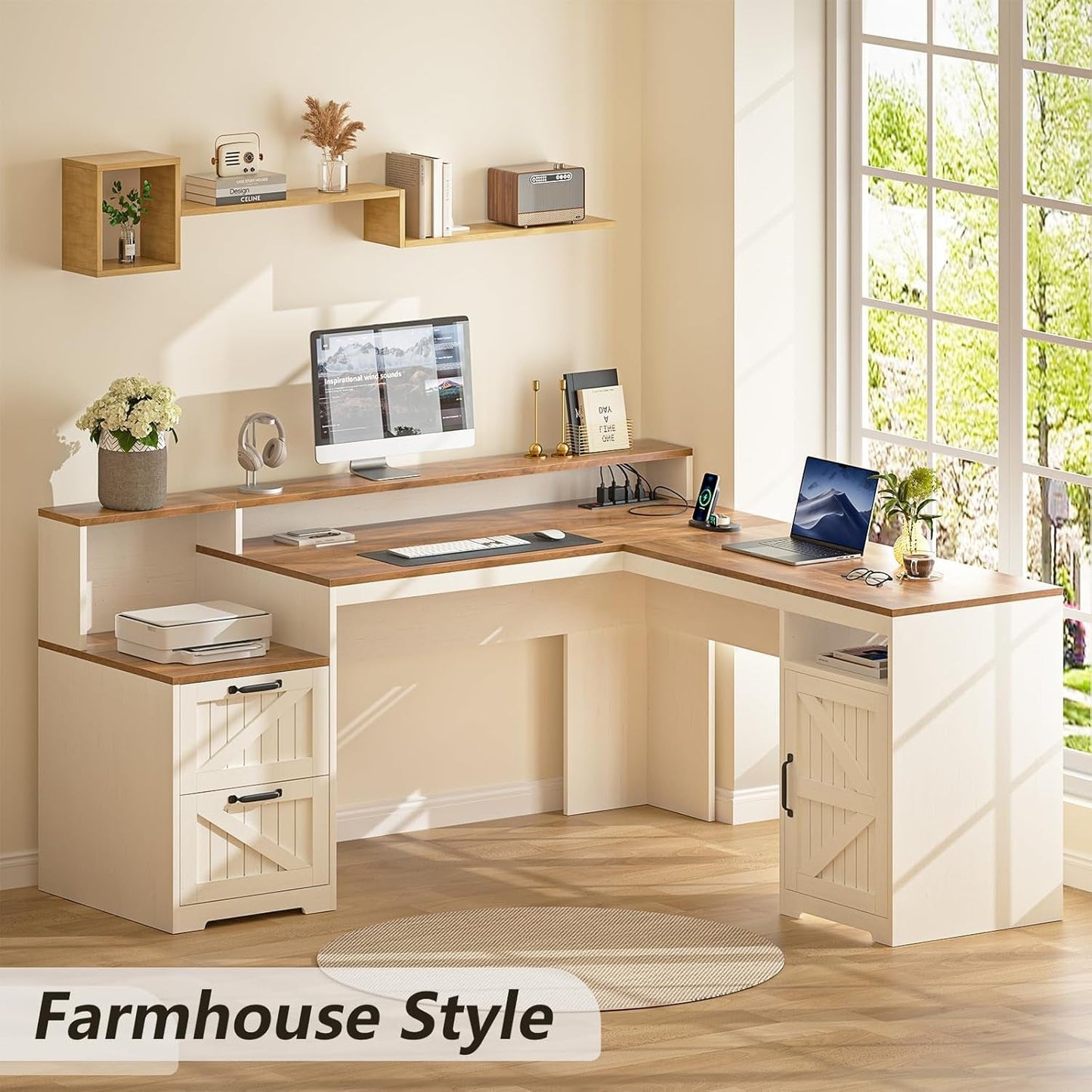 63 Inch L Shaped Desk With Built In Charging Station