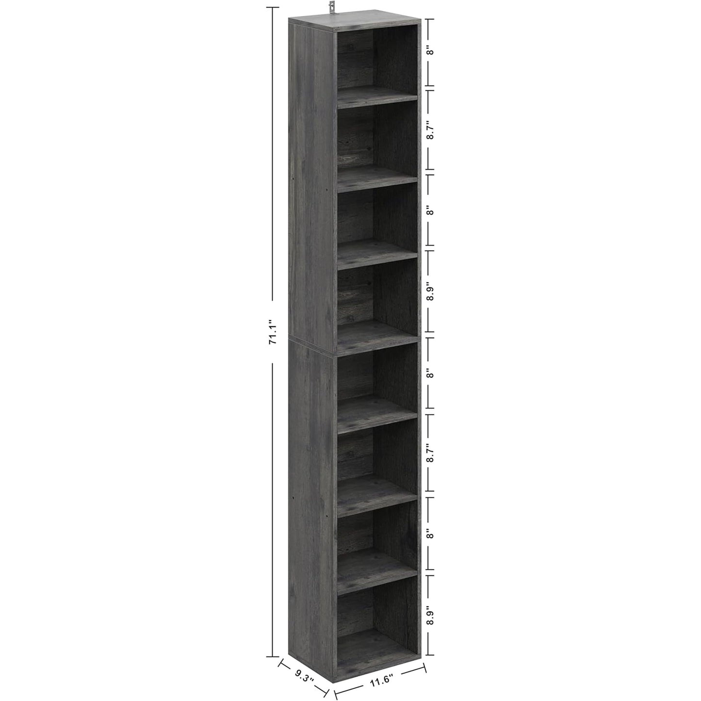 Tall Narrow 8 Tier Corner Bookshelf For Living Room
