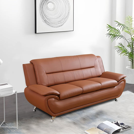Faux Leather Two Piece Sofa Set In Orange With Wood Frame