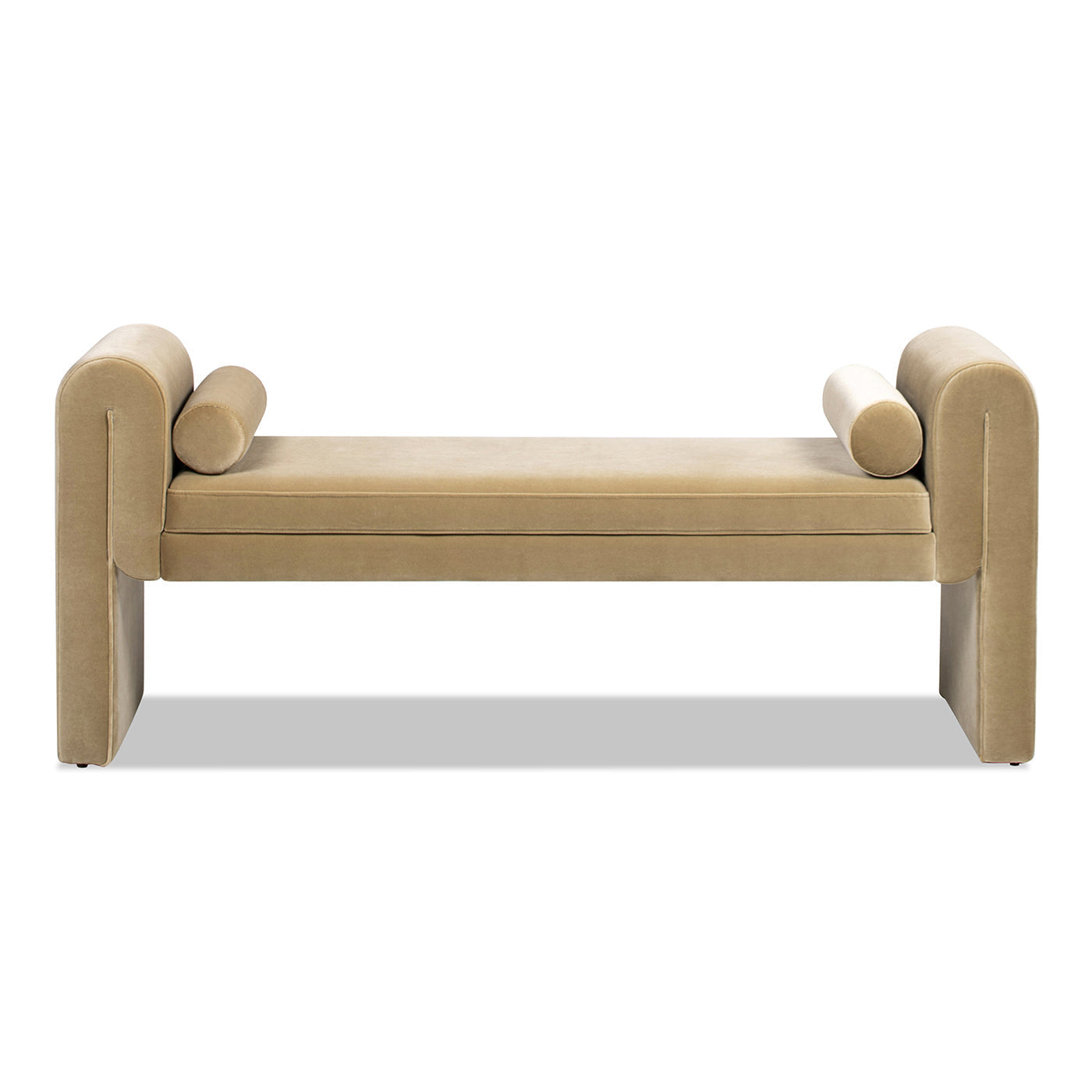 Mason 60.5' Arched Arm Bench with Bolster Pillows, Camel Brown Beige Performance Velvet