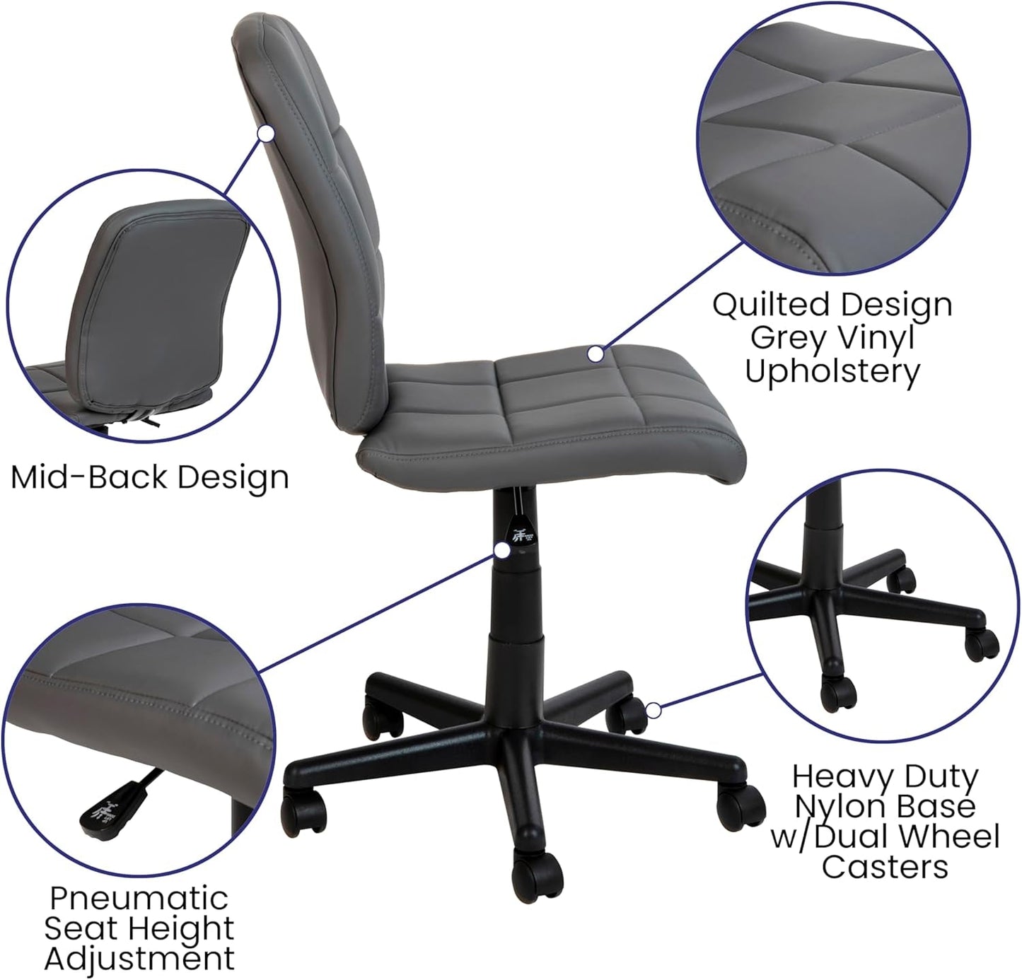 Clayton Mid Back Swivel Task Chair Gray Vinyl Upholstery