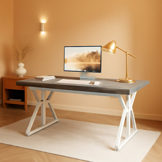 70.8 Inch Modern Executive Desk Grey White Home Office