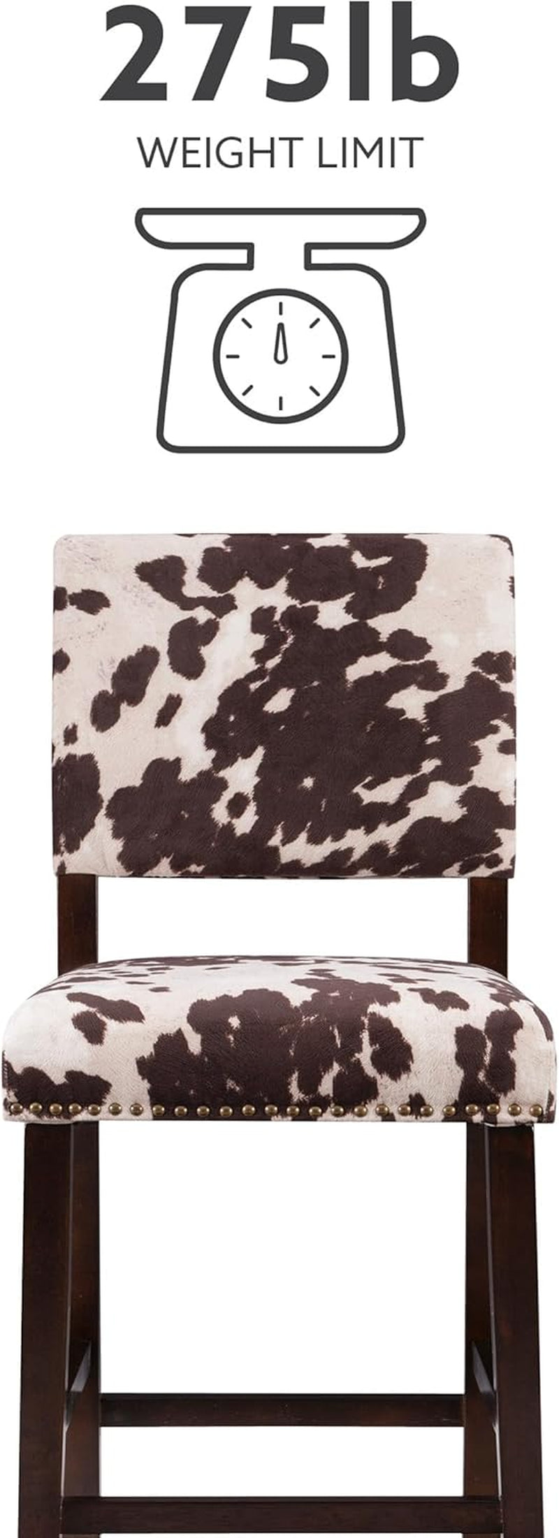 Stylish Cowhide Print Bar Stool with Comfortable Padded Seat