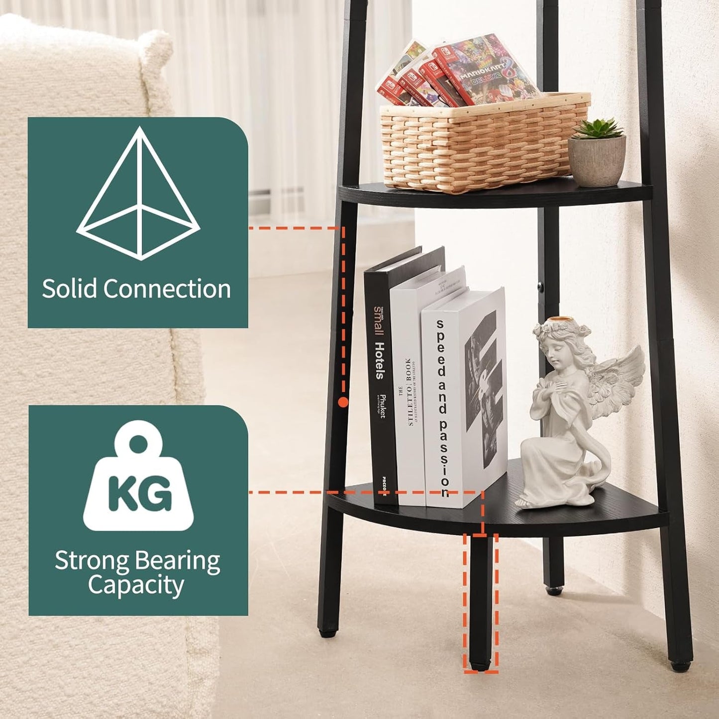 4 Tier Corner Shelf With Metal Frame Tall Bookcase