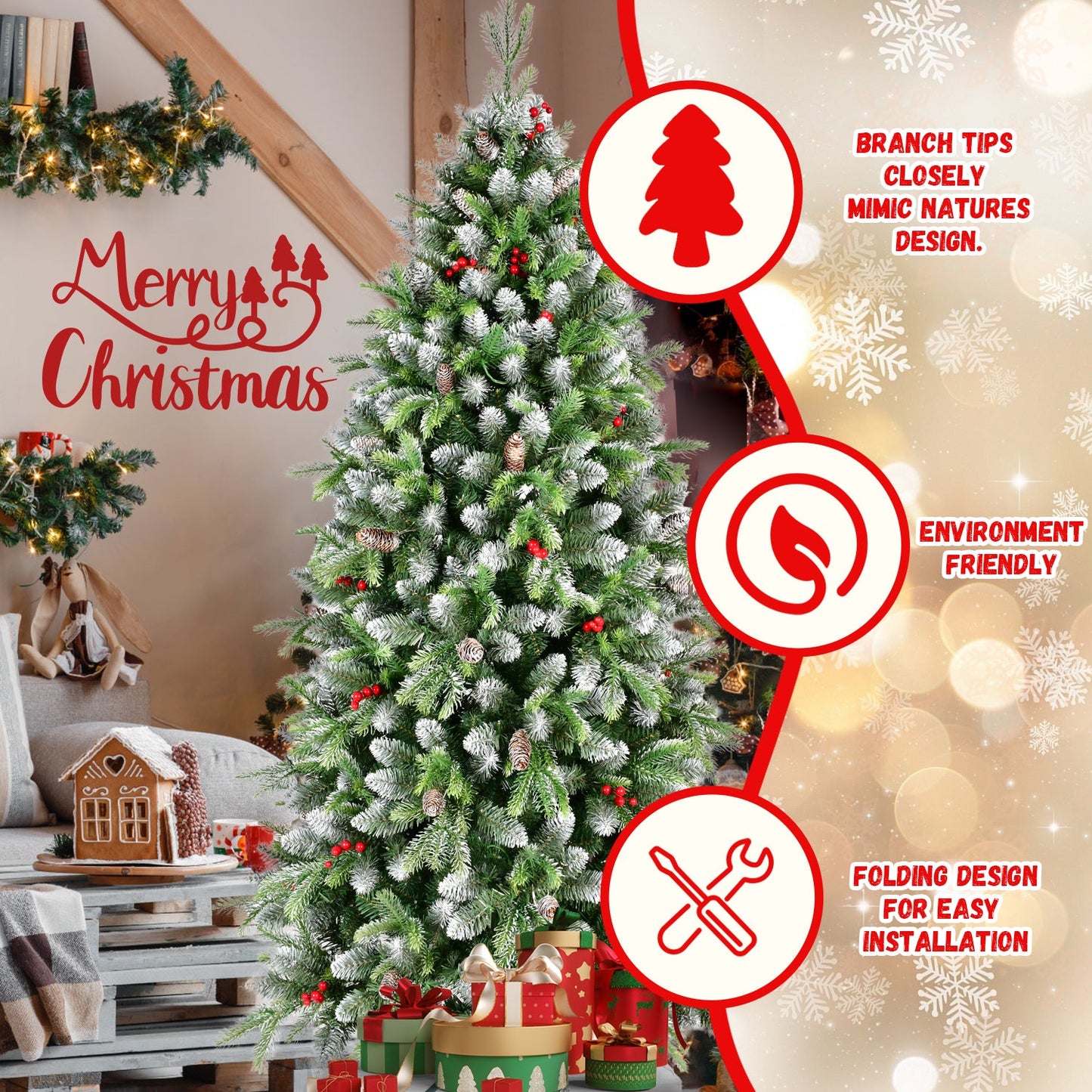 6ft Pre-Lit Artificial Christmas Tree with 380 Warm White Lights