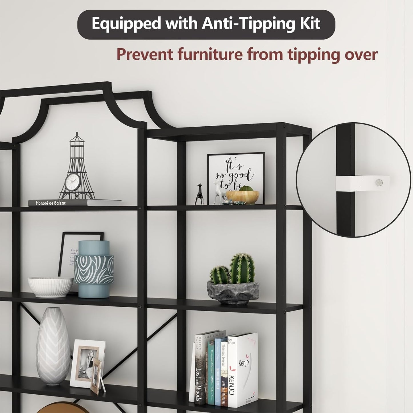 Triple Wide Five Tier Bookshelf For Living Room Organization