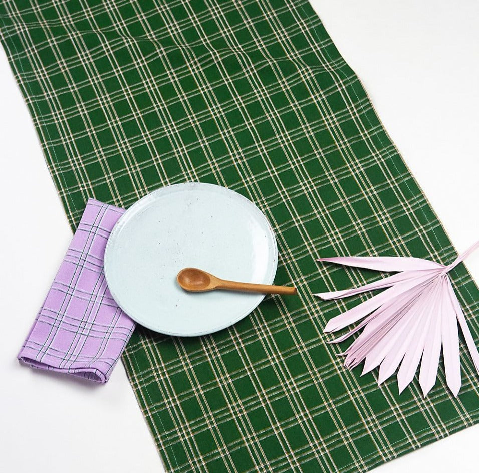 Chiapas Plaid Forest Green Table Runner