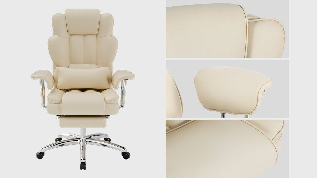 Big and Tall Executive Office Chair with Footrest - Beige