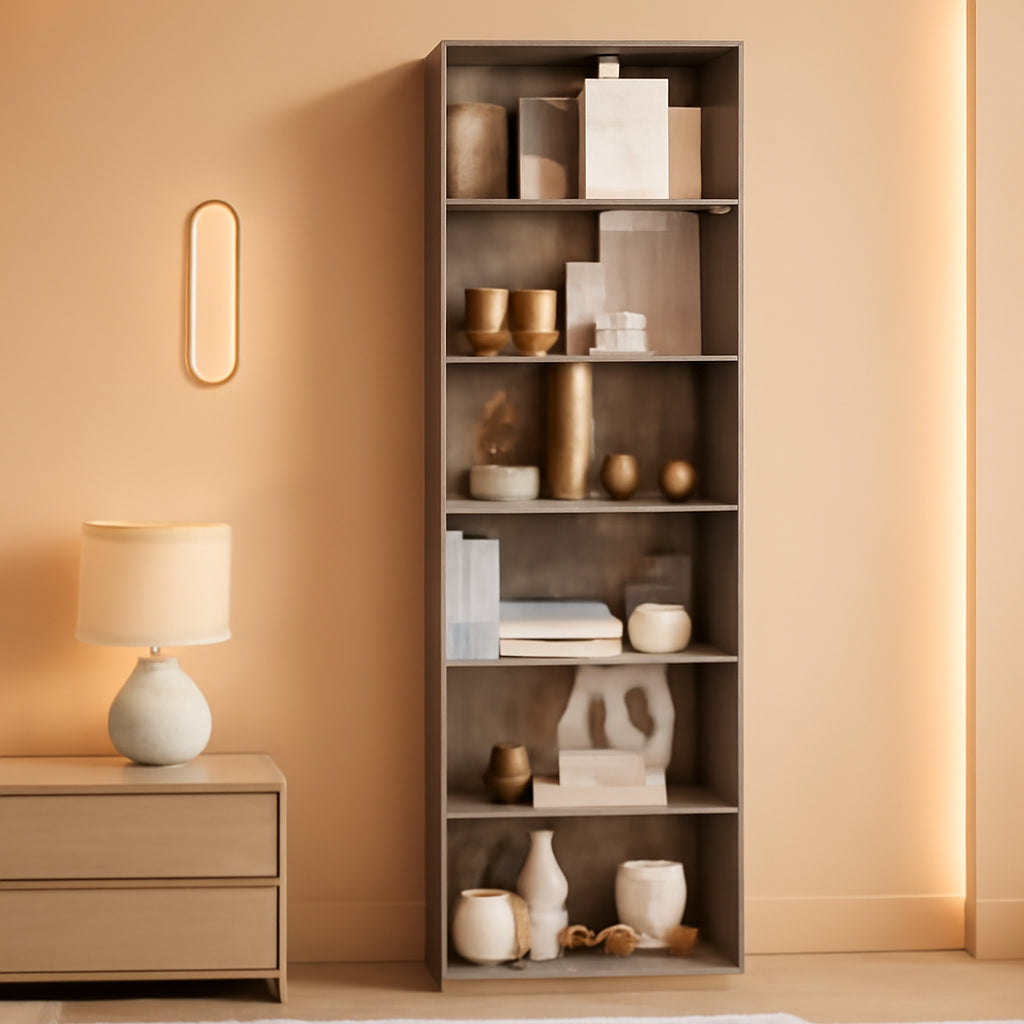 6 Tier Open Bookcase Gray Freestanding For Bedroom Space