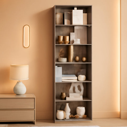 6 Tier Open Bookcase Gray Freestanding For Bedroom Space