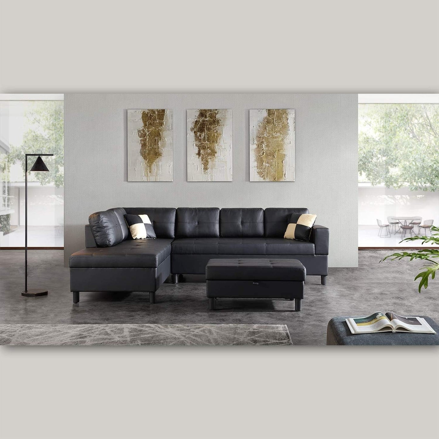 Faux Leather Sectional Sofa With Chaise Black For Living