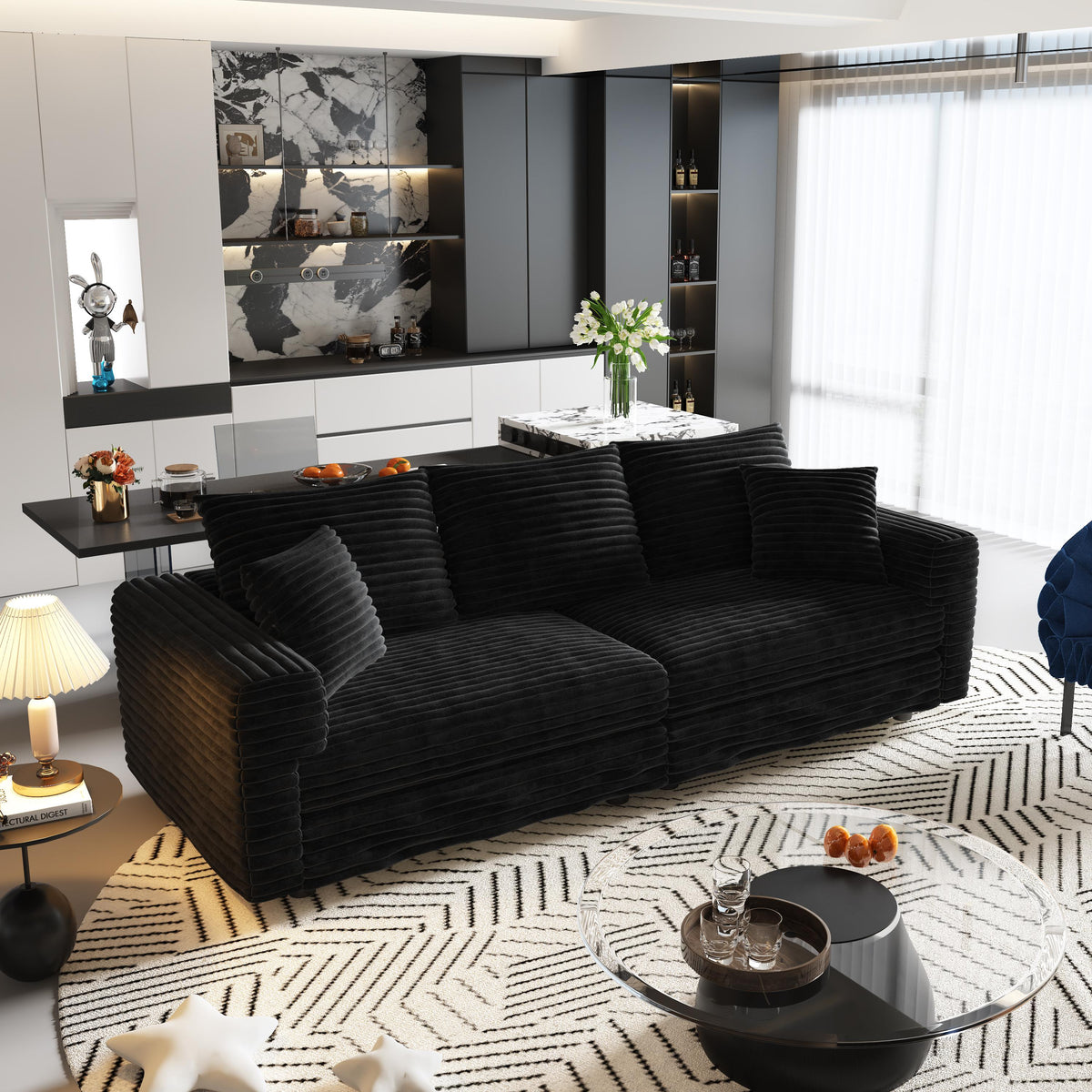 82.7" Plush Corduroy 3-Seat Sofa