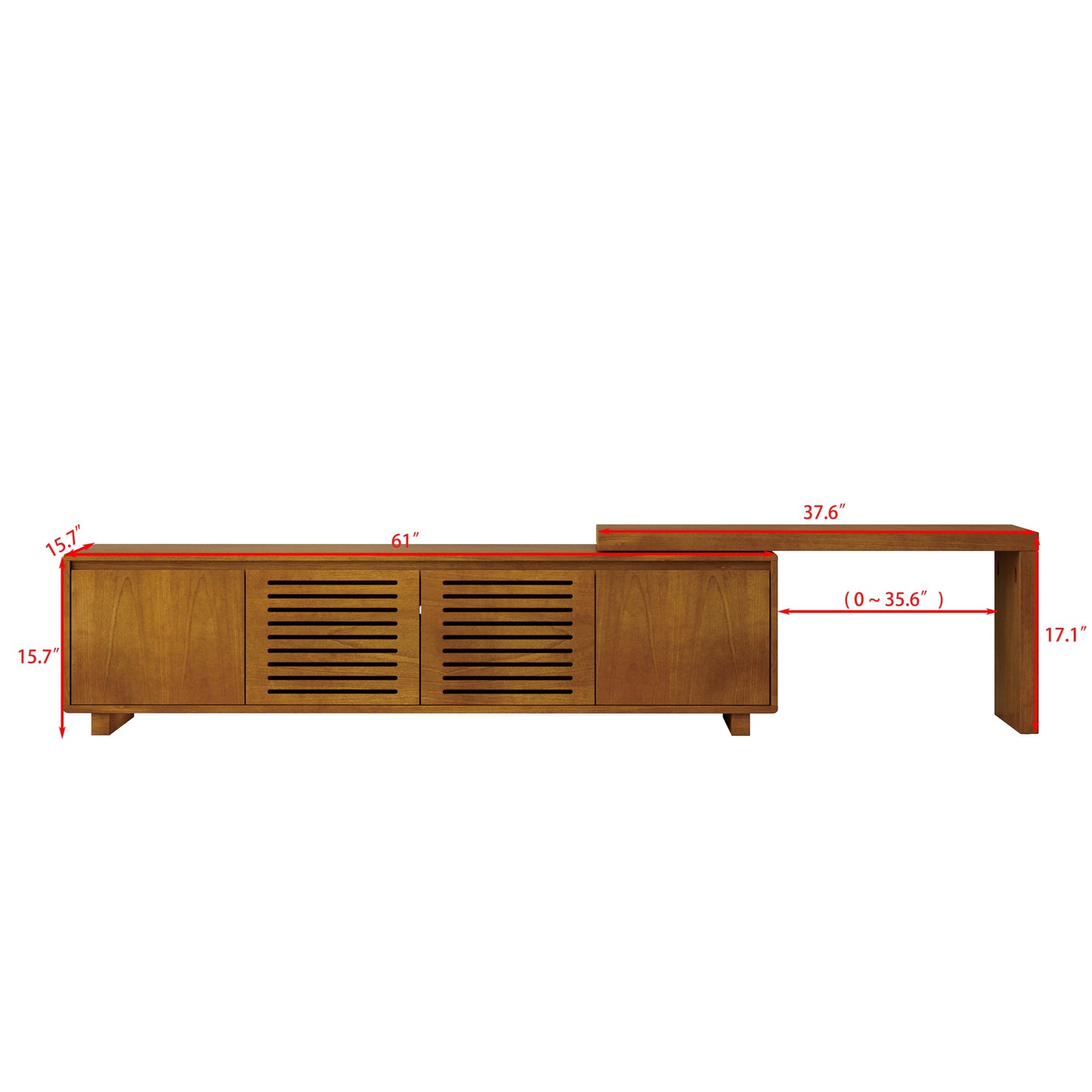63" Mid-Century Modern Extendable TV Stand for TVs up to 75", Media Console TV Cabinet for Living Room Bedroom, Farmhouse Entertainment Cabinet with Storage & Adjustable Panel