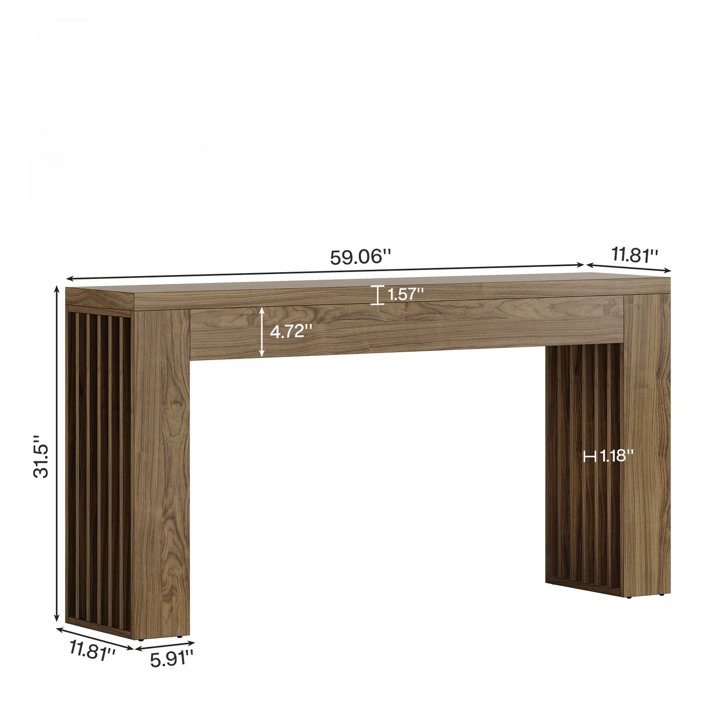 59" Farmhouse Console Table with Vertical Slat Legs