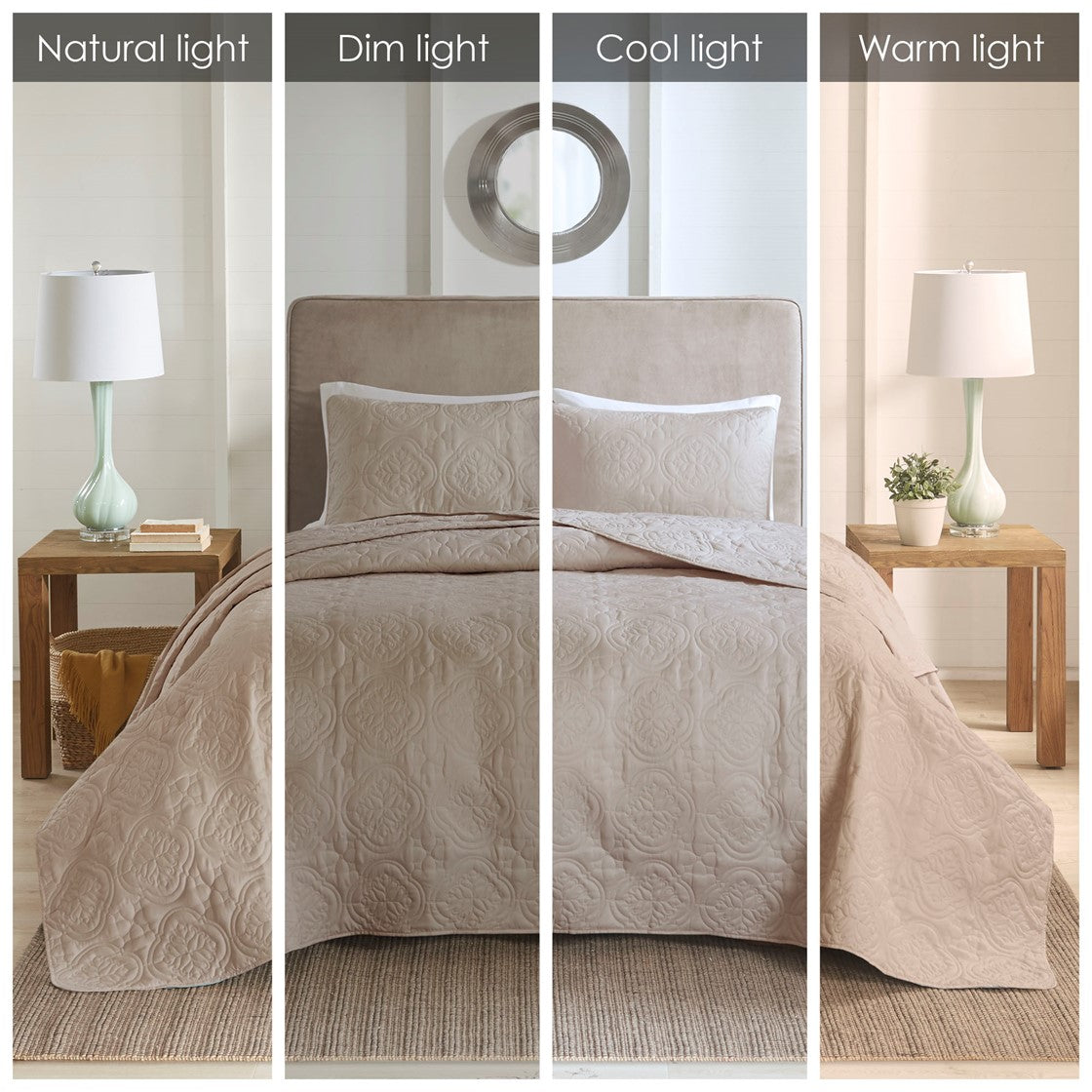 3 Piece Reversible Bedspread Set Khaki King/Cal King