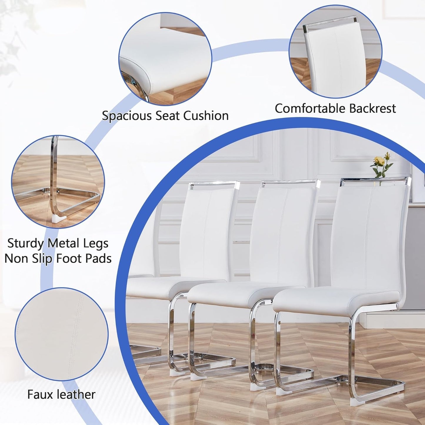 Dining Table Set For Six Seventy One Inch White Marble Top Leather Chairs