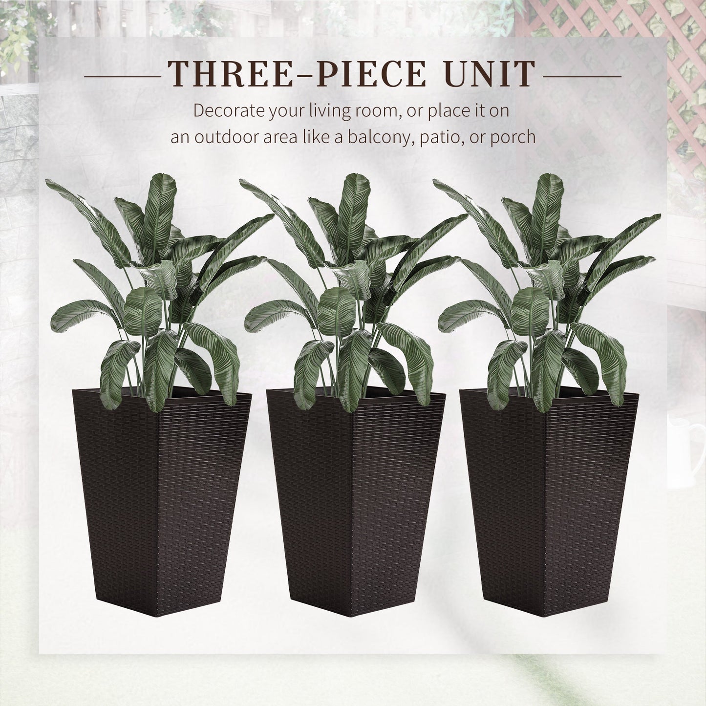 Outsunny Set of 3 Tall Planters with Drainage Hole