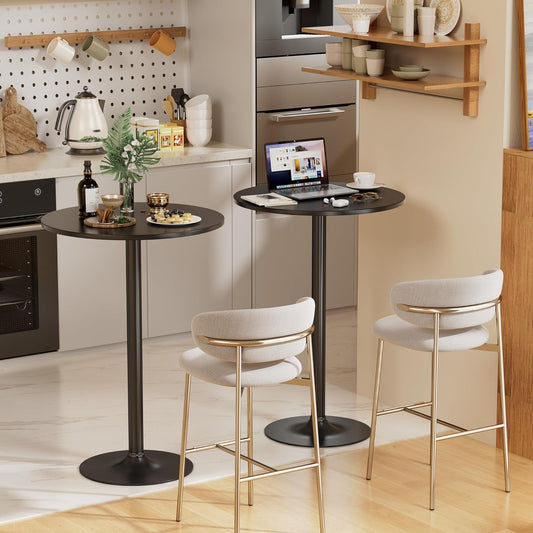 Black Circular Bar Table Water proof Coated Metal Base