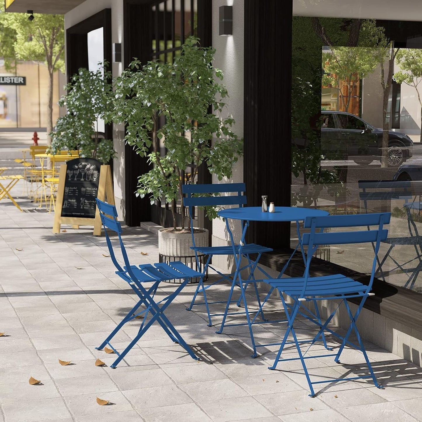 Peacock Blue 3 Piece Folding Bistro Set For Patio Garden