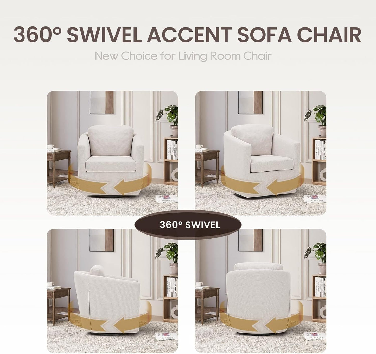 Beige 360 Degrees Swivel Armchairs Fully Assembled