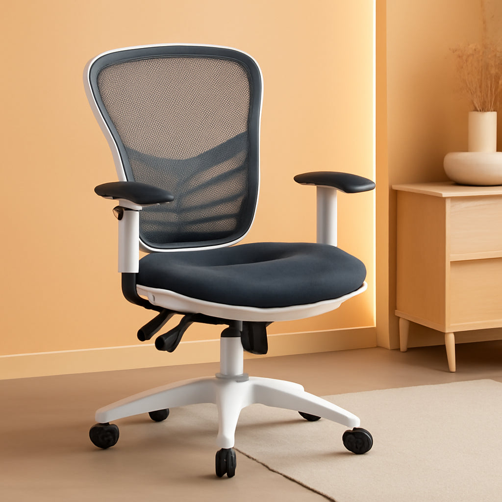 Nicholas Gray And White Mesh Mid Back Swivel Office Chair With Adjustable Lumbar
