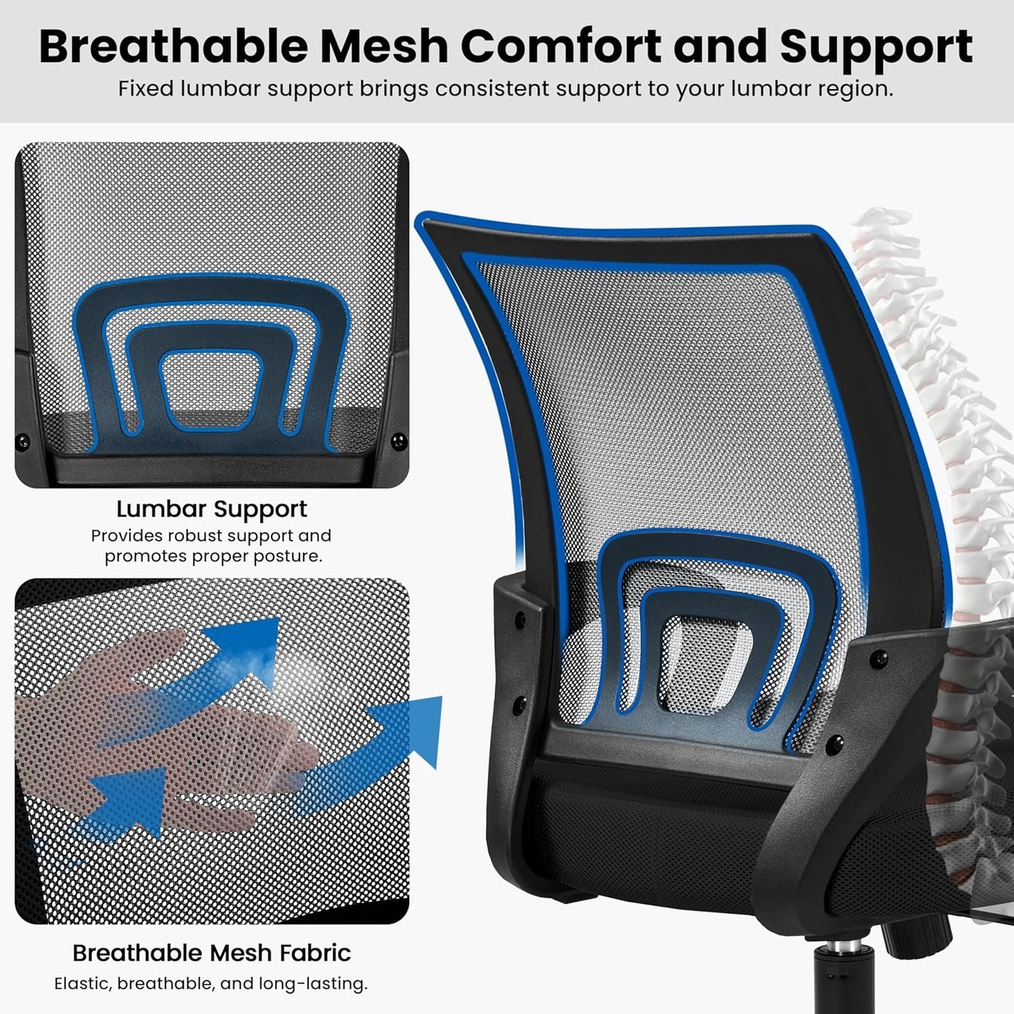 Ergonomic Mesh Office Chair With Lumbar Support Black