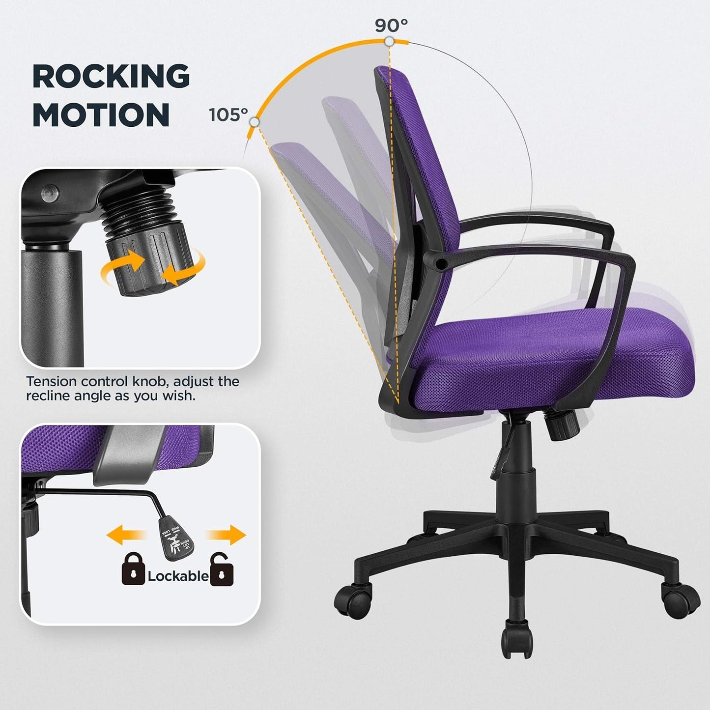 Ergonomic Purple Mesh Office Desk Chair With Lumbar Support