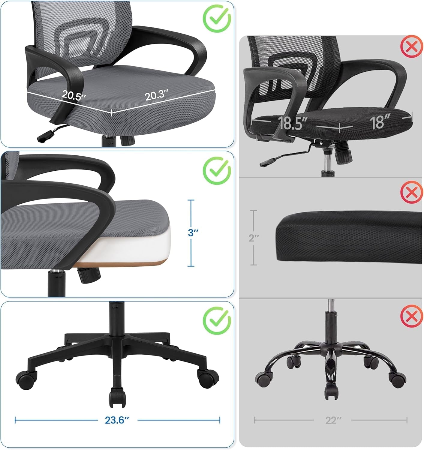 Dark Grey Ergonomic Mesh Office Chair With Lumbar Support Mid Back