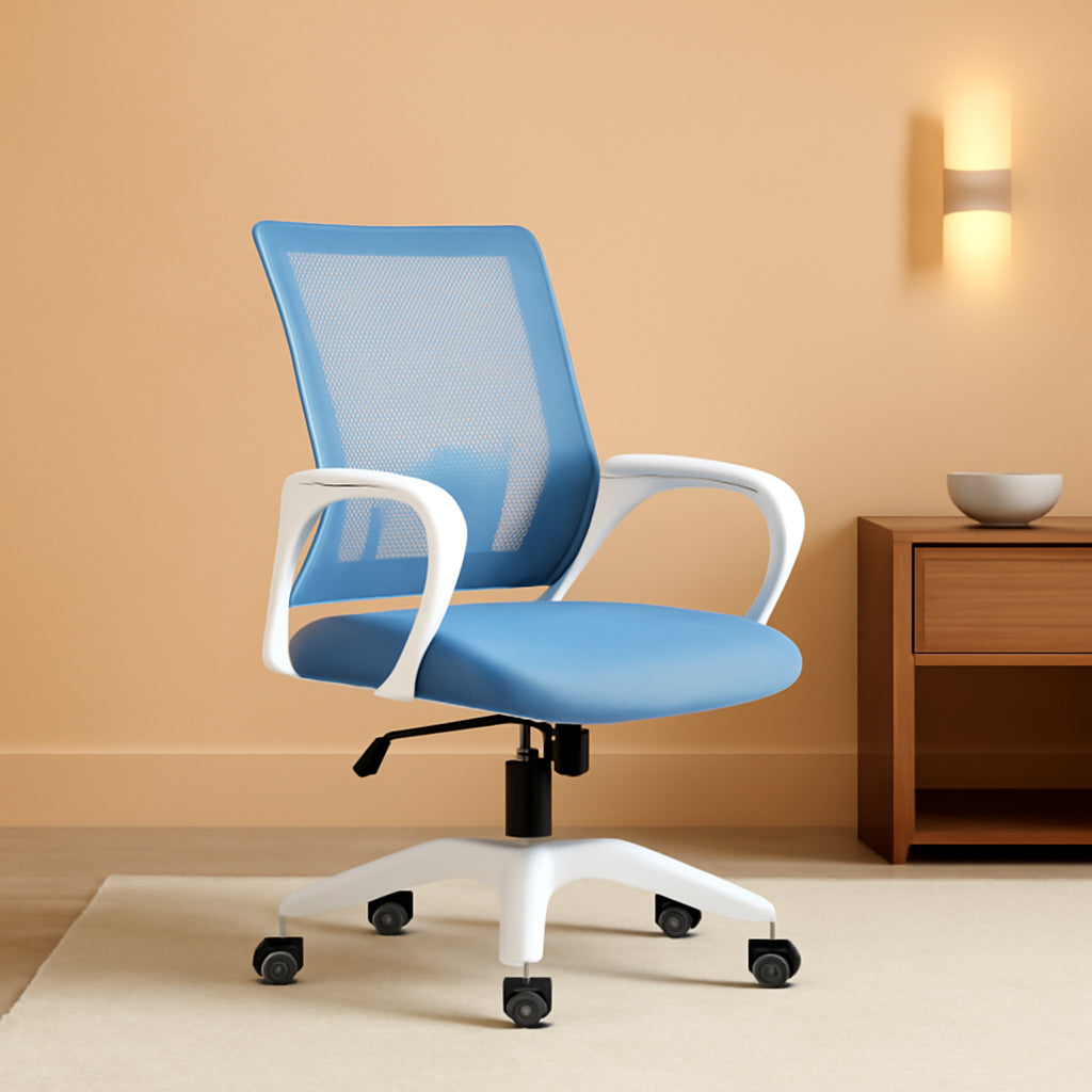 Ergonomic Blue Mesh Office Chair With Wheels Compact Size