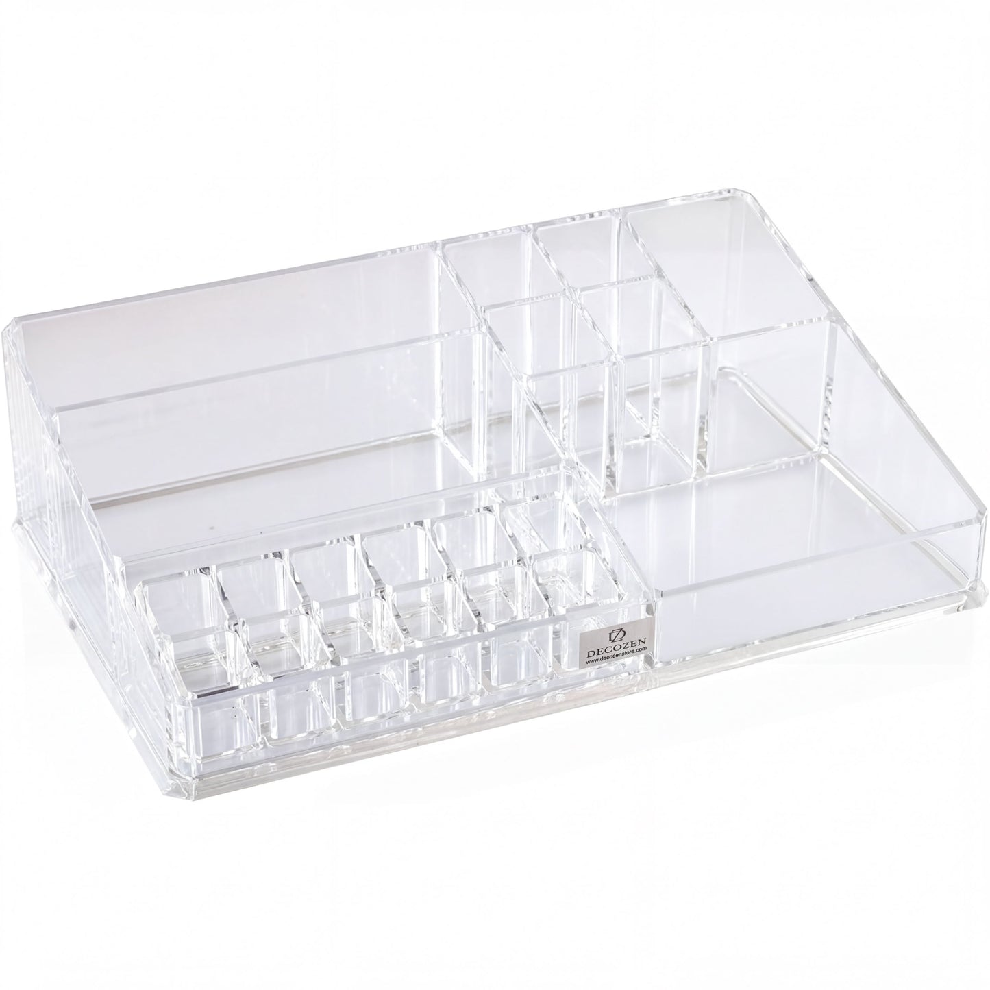 Clear Makeup Organizer - Acrylic Cosmetic Holder with 21 Slots & Lipstick Storage