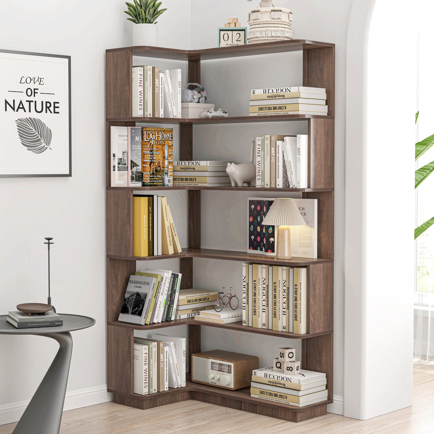 90cm Extended Size 5-Tier L-Shaped Corner Bookshelf