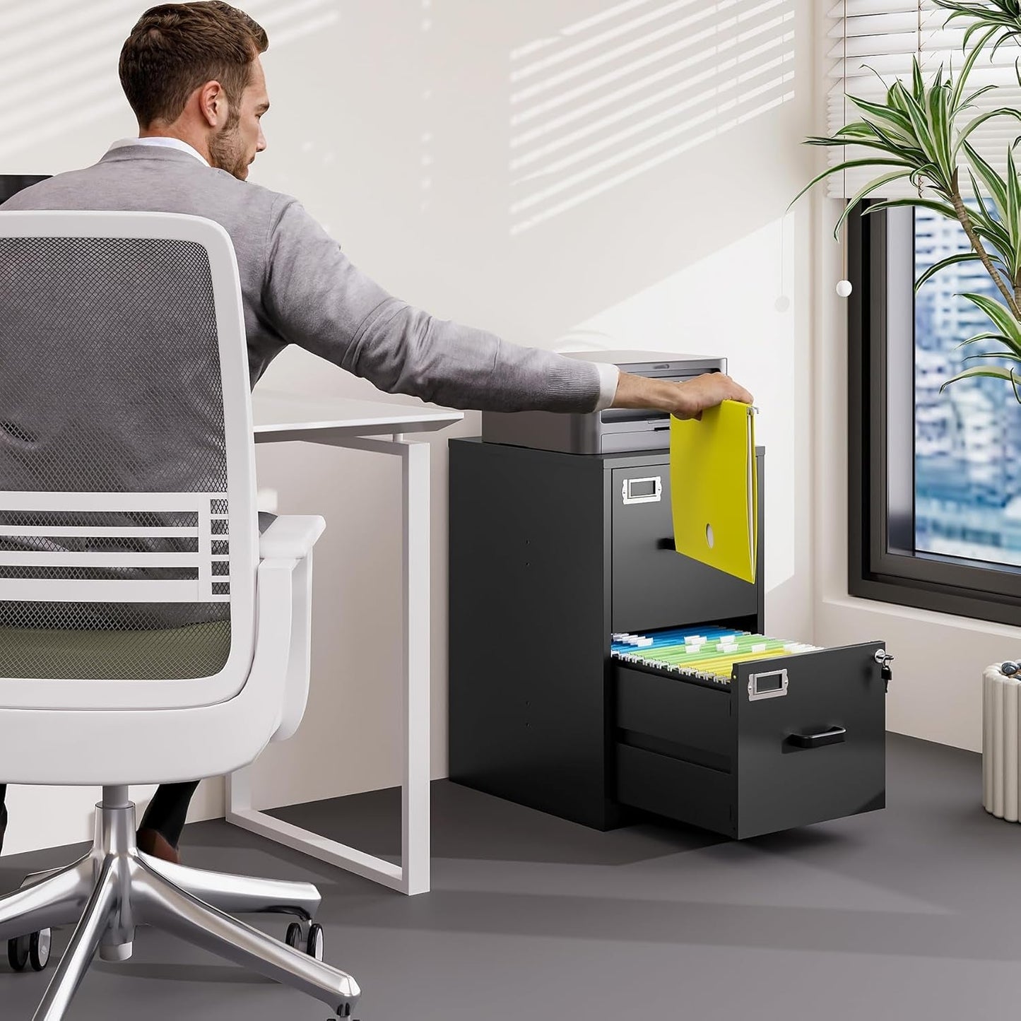 2 Drawer Locking Vertical File Cabinet For Letter Size Files Steel Office Storage