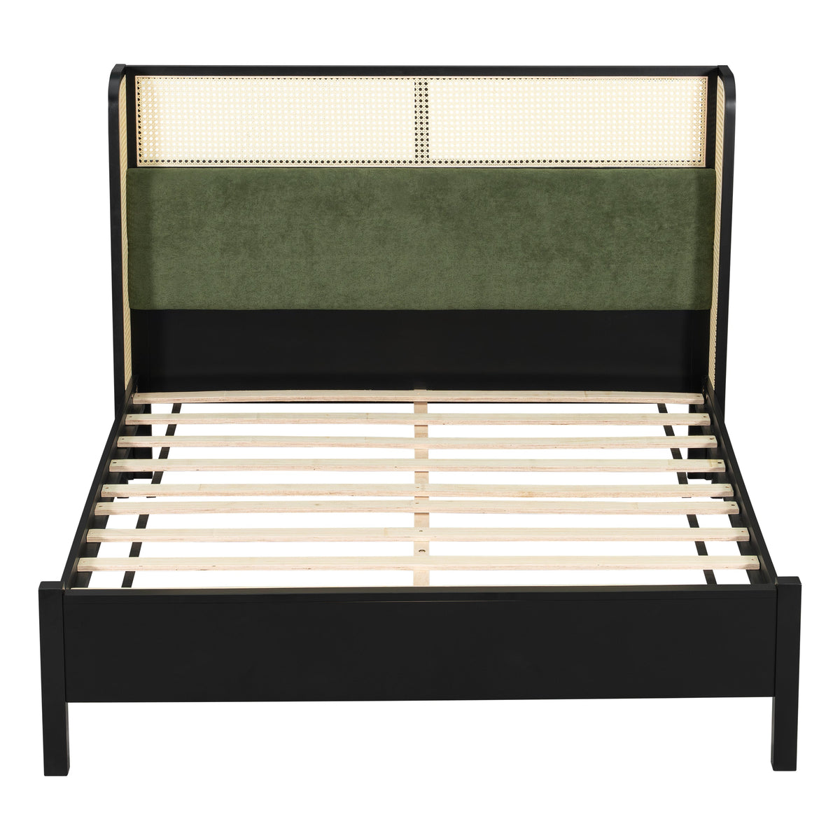 Queen Size Bed Frame with Green Upholstered Headboard