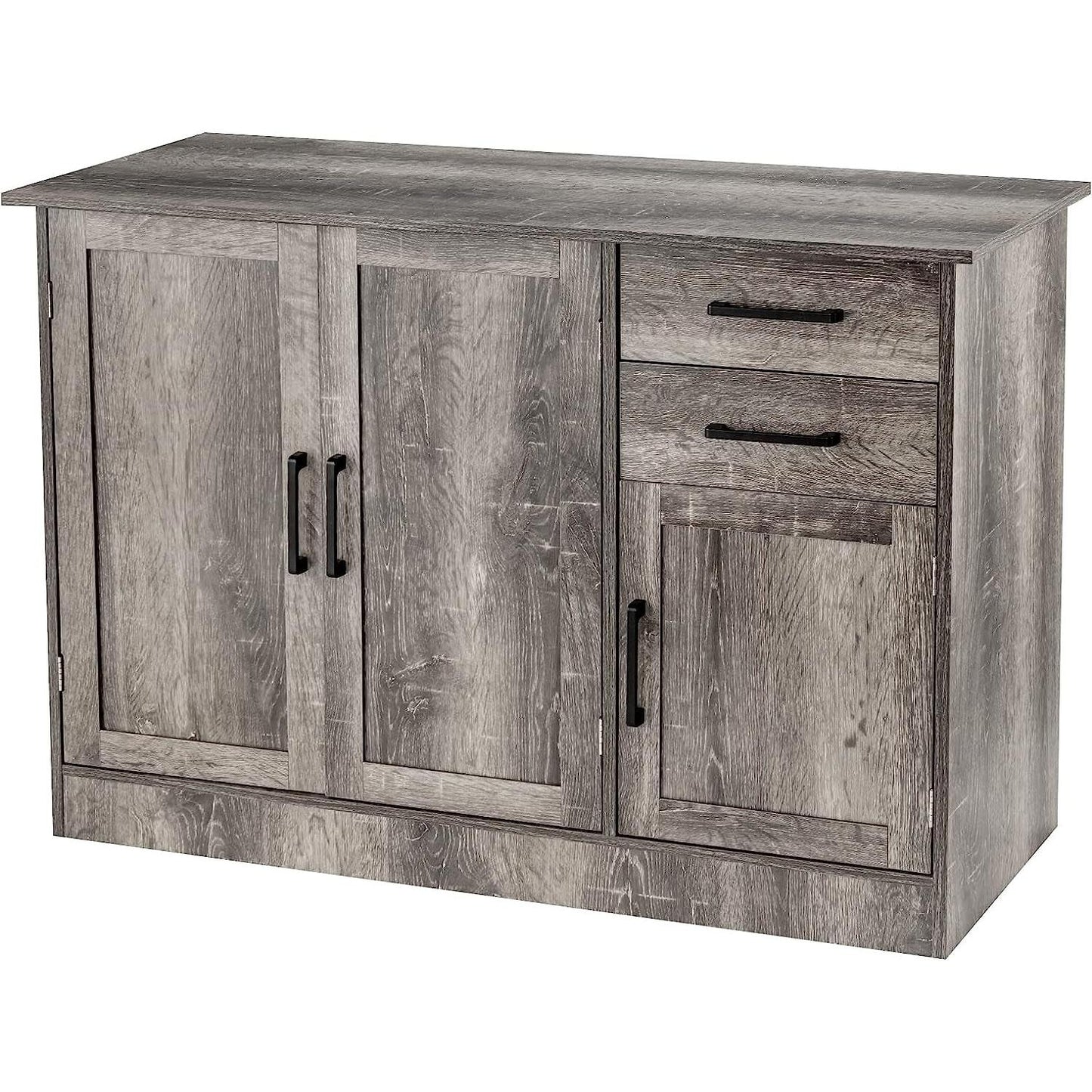 Gray Entryway Sideboard Cabinet With Drawers And Shelves