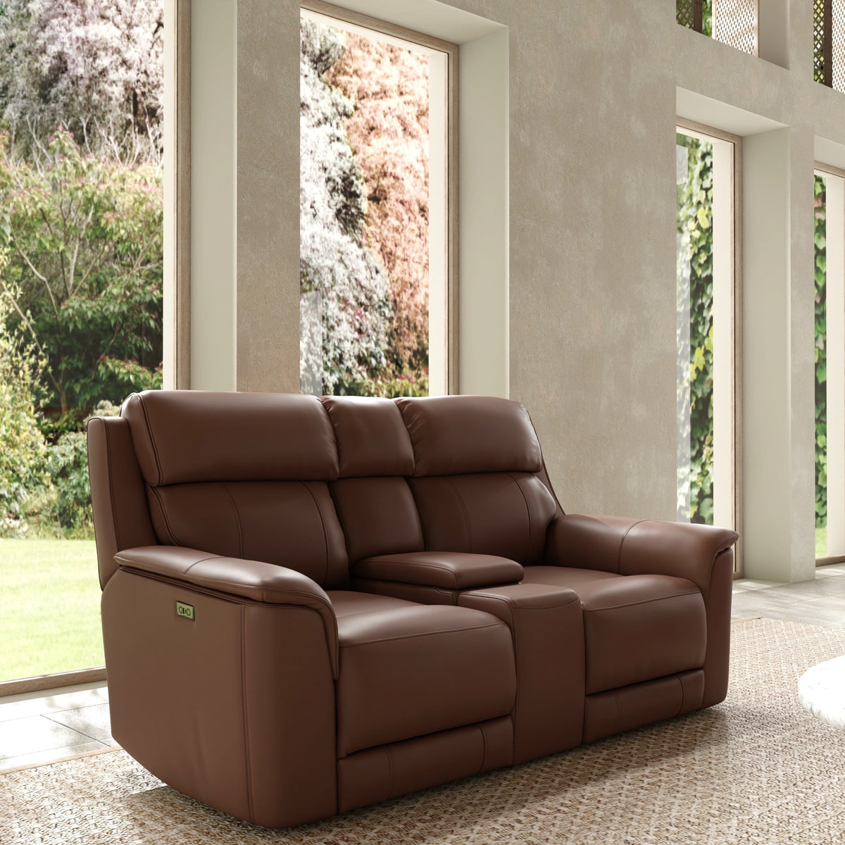Oslo Dual Power Reclining Love Seat with Console in Pecan