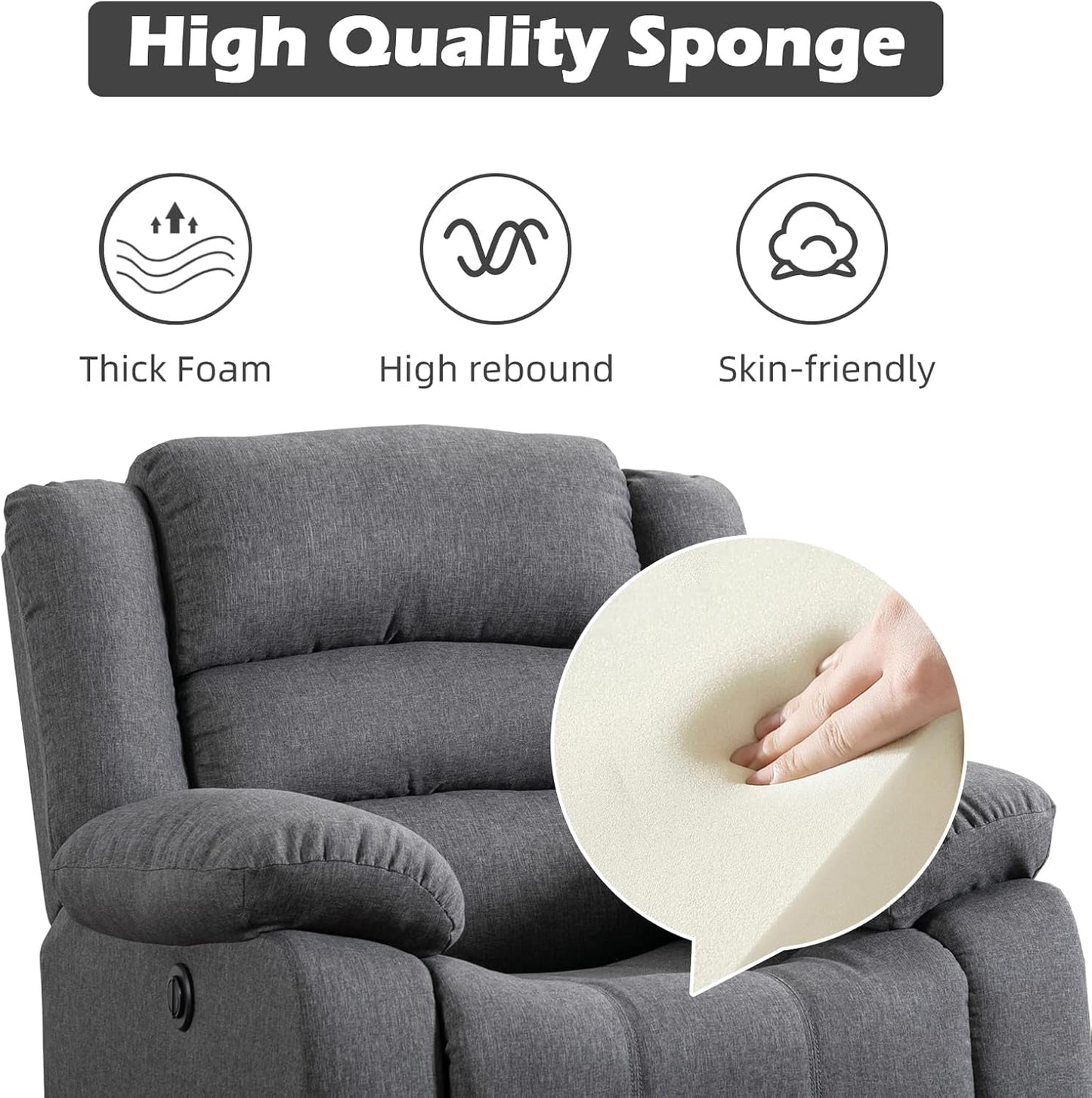 Oversized Grey Electric Recliner Chair For Living Room