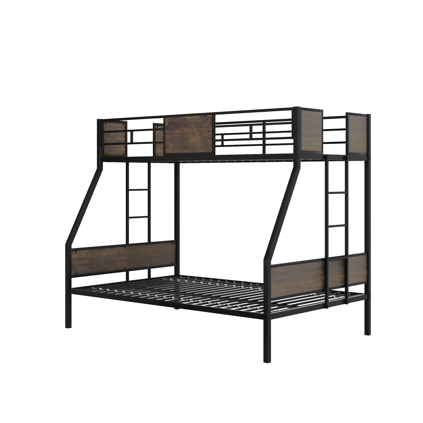 Twin Over Full Bunk Beds, Metal Bunk Bed Frame with Safety Guardrail and 2 Ladder for Kids,Sturdy Metal Frame and Protective Board Supports, No Box Spring Needed, Easy Assembly