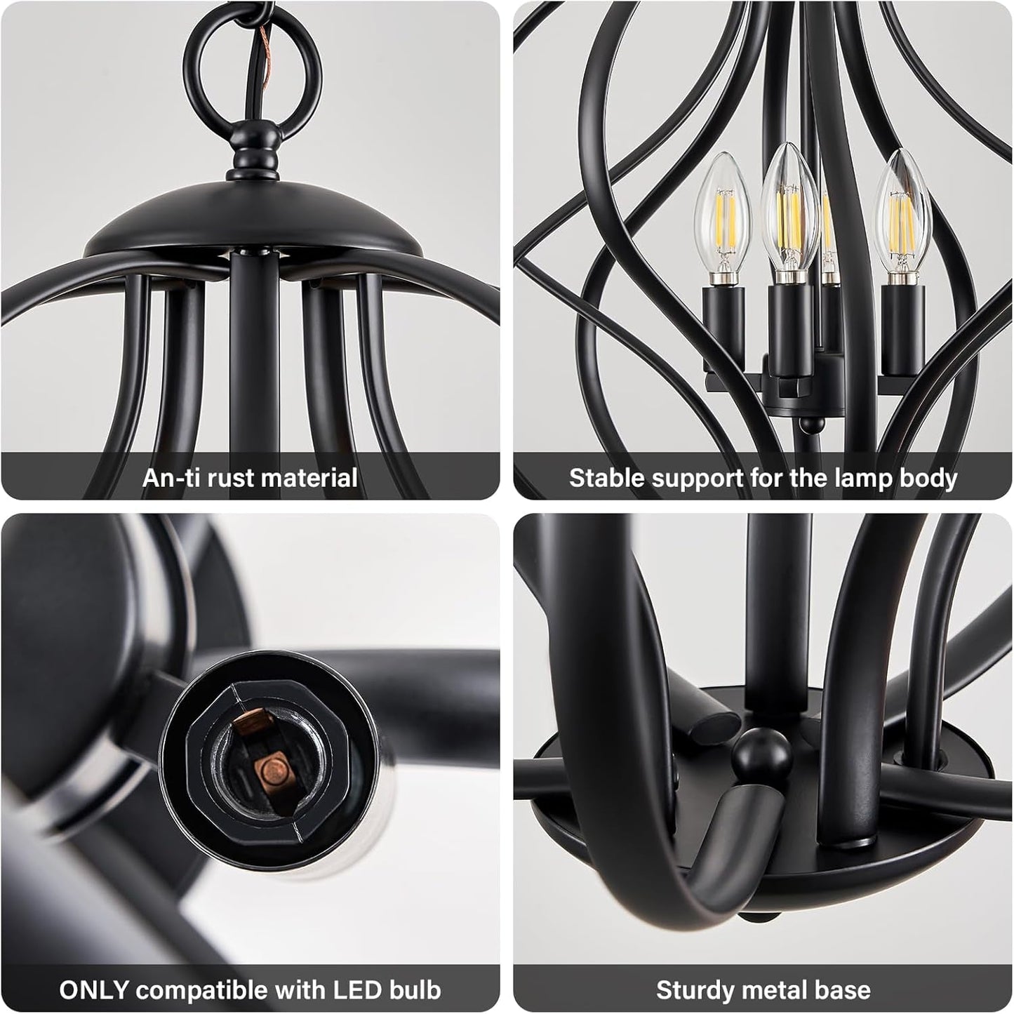 Black Four Light Geometric Pendant Chandelier Dining Room